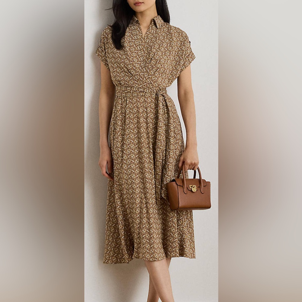 Ralph Lauren Chain Print Dress in Brown and Tan